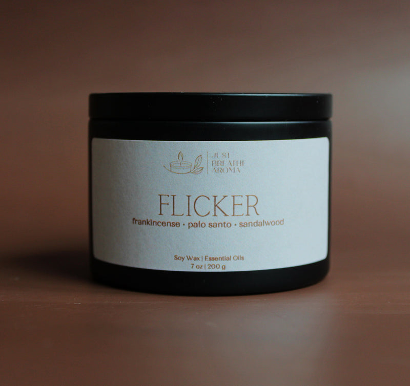 flicker aromatherapy candle | zaddy collection | frankincense | palo santo | sandalwood