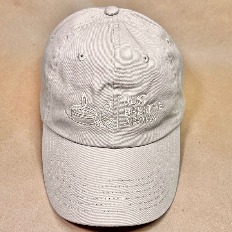 khaki embroidered just breathe aroma hat